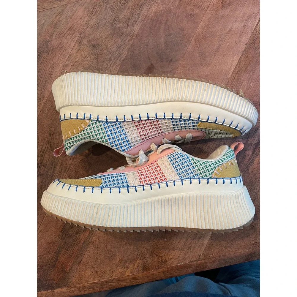 Multi-Color Woven Platform Sneakers Blanket Stitch Boutique Shoes 8.5